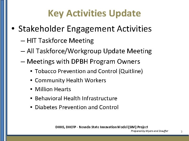 Key Activities Update • Stakeholder Engagement Activities – HIT Taskforce Meeting – All Taskforce/Workgroup