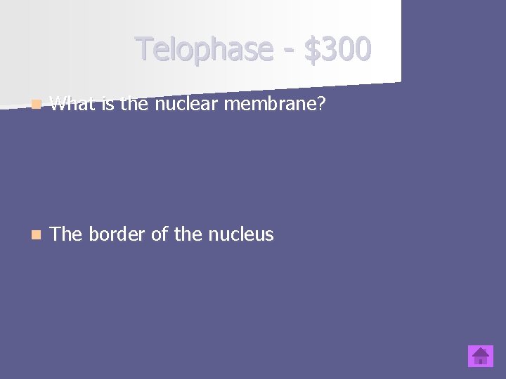 Telophase - $300 n What is the nuclear membrane? n The border of the