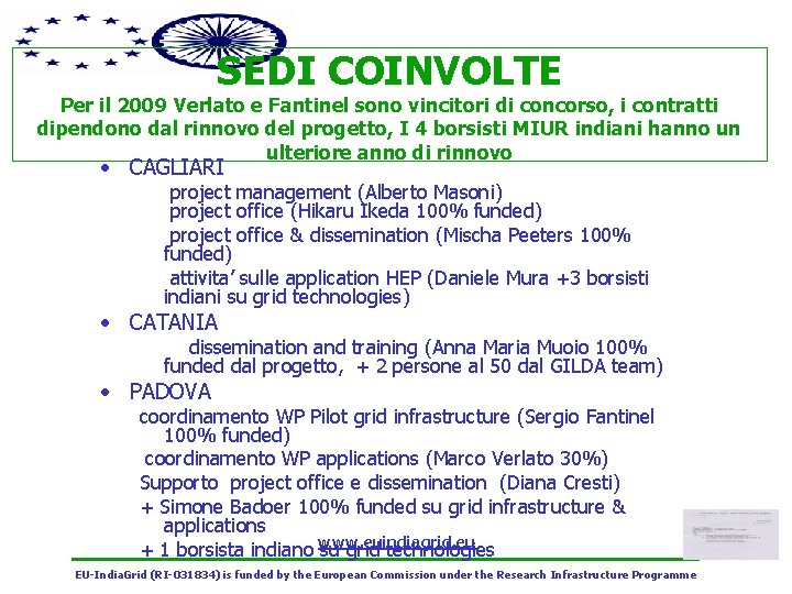 SEDI COINVOLTE Per il 2009 Verlato e Fantinel sono vincitori di concorso, i contratti