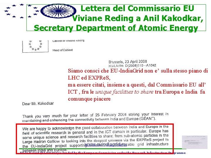 Lettera del Commissario EU Viviane Reding a Anil Kakodkar, Secretary Department of Atomic Energy