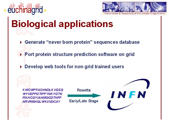 Biological applications 4 Generate “never born protein” sequences database 4 Port protein structure prediction