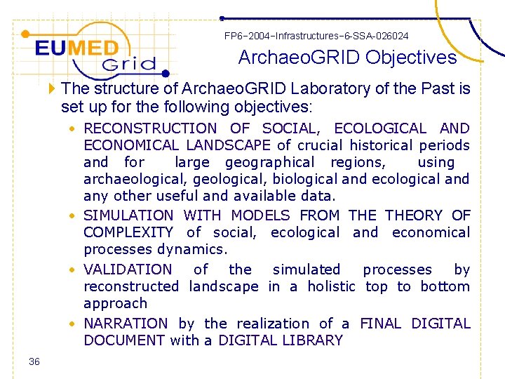 FP 6− 2004−Infrastructures− 6 -SSA-026024 Archaeo. GRID Objectives 4 The structure of Archaeo. GRID