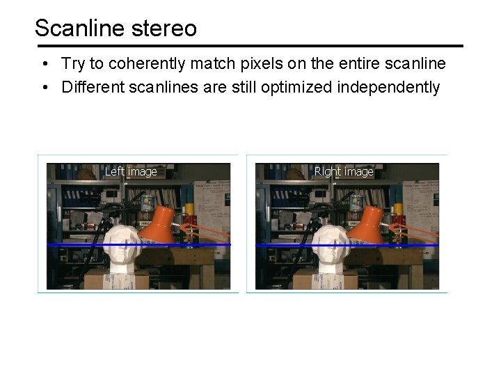 Scanline stereo • Try to coherently match pixels on the entire scanline • Different