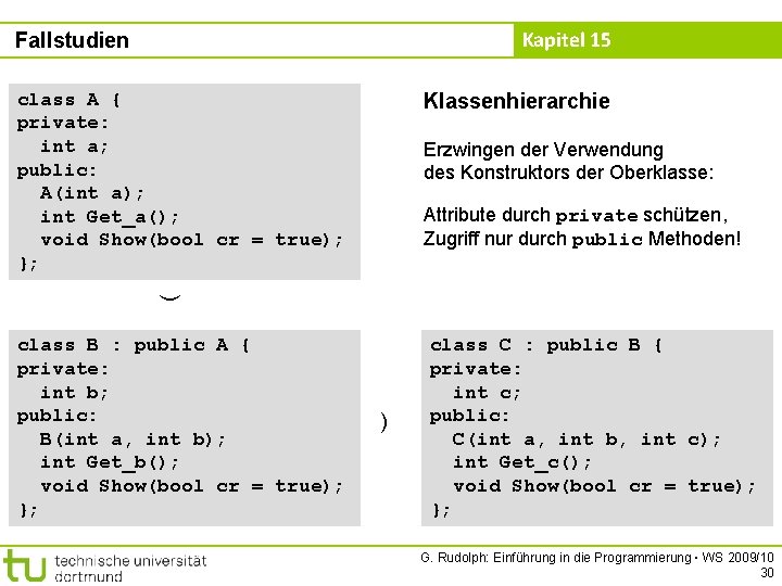 Kapitel 15 Fallstudien class A { private: int a; public: A(int a); int Get_a();