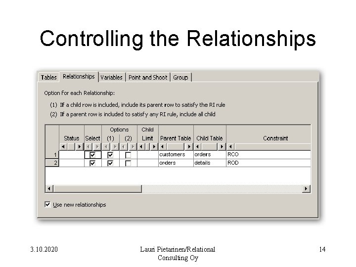 Controlling the Relationships 3. 10. 2020 Lauri Pietarinen/Relational Consulting Oy 14 