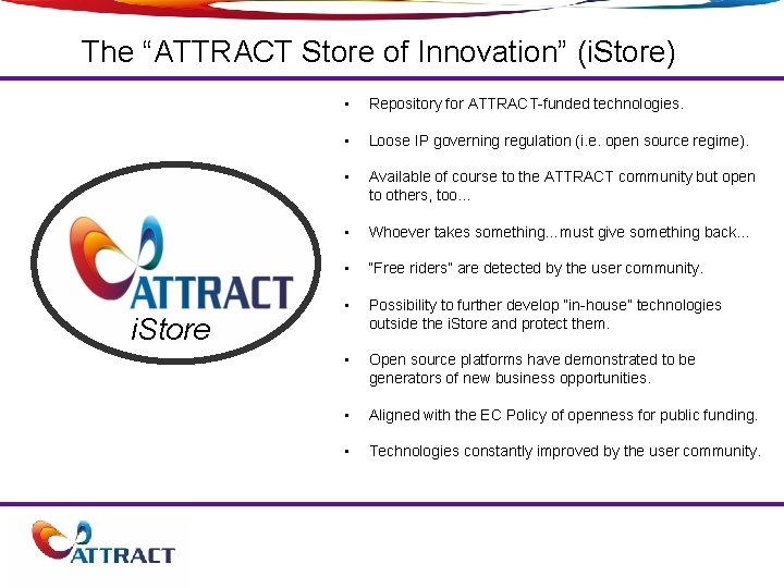 The “ATTRACT Store of Innovation” (i. Store) i. Store • Repository for ATTRACT-funded technologies.
