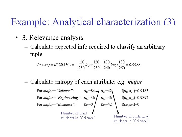 Example: Analytical characterization (3) • 3. Relevance analysis – Calculate expected info required to