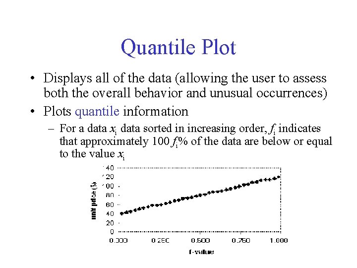 Quantile Plot • Displays all of the data (allowing the user to assess both