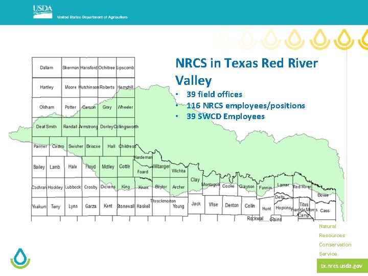 NRCS in Texas Red River Valley • 39 field offices • 116 NRCS employees/positions