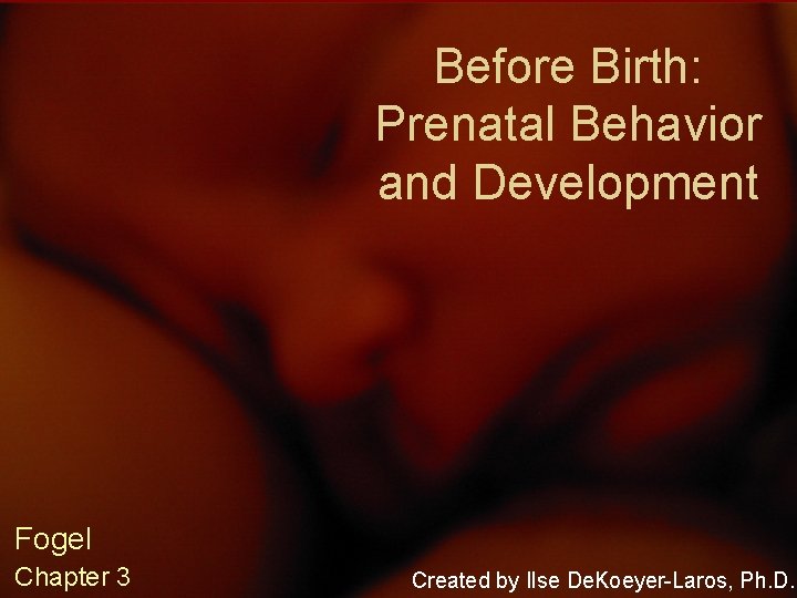 Before Birth: Prenatal Behavior and Development Fogel Chapter 3 Created by Ilse De. Koeyer-Laros,