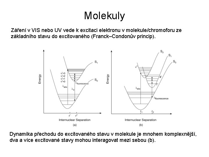 Molekuly Záření v VIS nebo UV vede k excitaci elektronu v molekule/chromoforu ze základního
