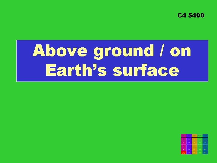 C 4 $400 Above ground / on Earth’s surface 