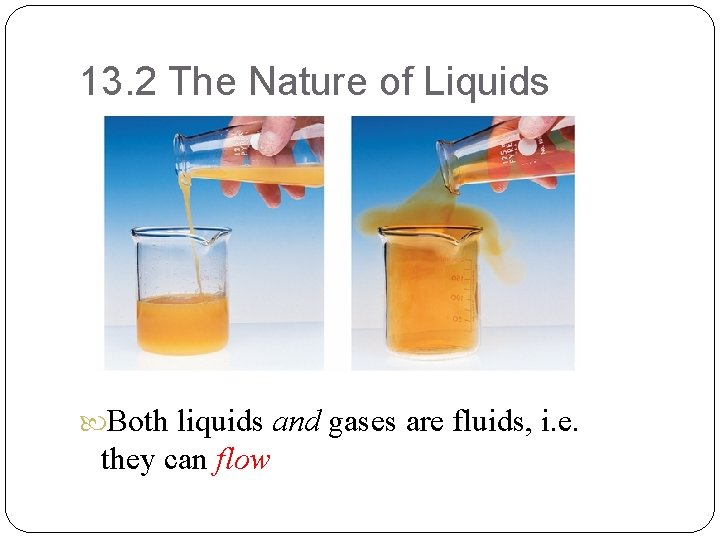 13. 2 The Nature of Liquids Both liquids and gases are fluids, i. e.