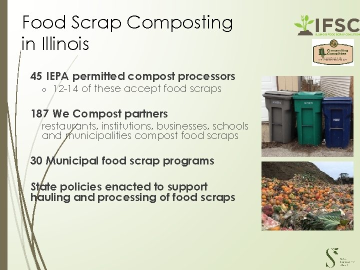 Food Scrap Composting in Illinois 45 IEPA permitted compost processors ○ 12 -14 of