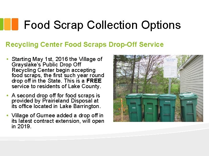 Food Scrap Collection Options Recycling Center Food Scraps Drop-Off Service • Starting May 1