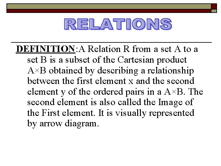 DEFINITION: A Relation R from a set A to a set B is a