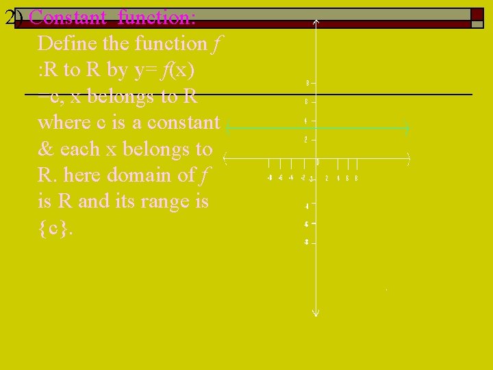 2) Constant function: Define the function f : R to R by y= f(x)