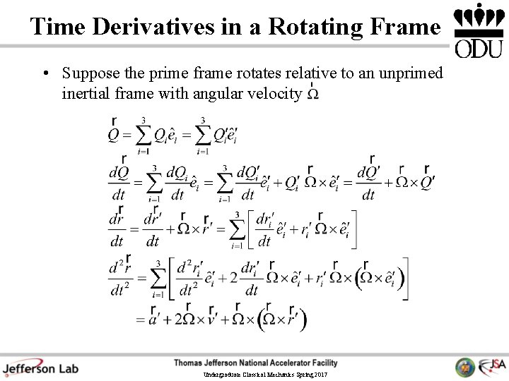 Time Derivatives in a Rotating Frame • Suppose the prime frame rotates relative to