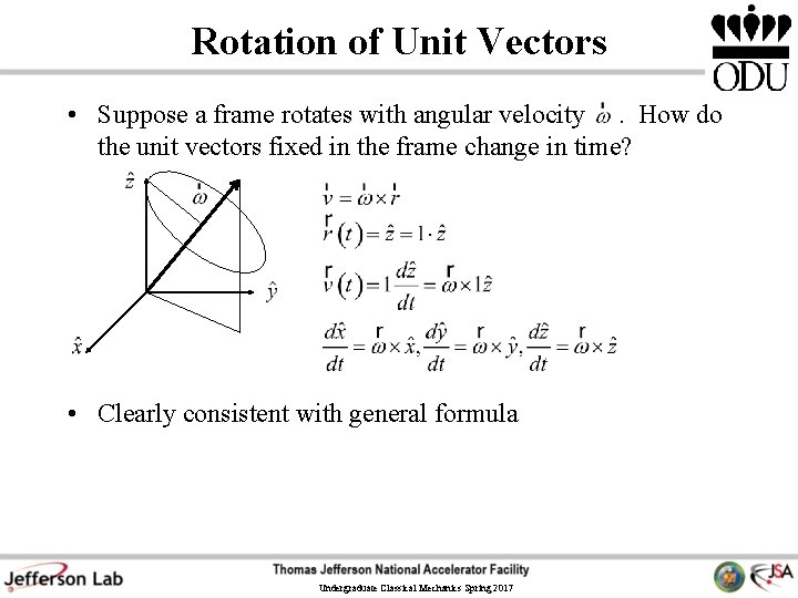 Rotation of Unit Vectors • Suppose a frame rotates with angular velocity. How do
