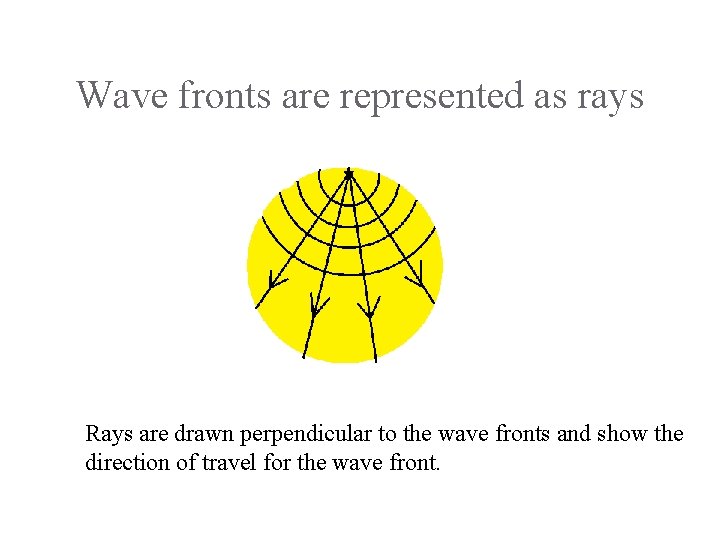 Wave fronts are represented as rays Rays are drawn perpendicular to the wave fronts