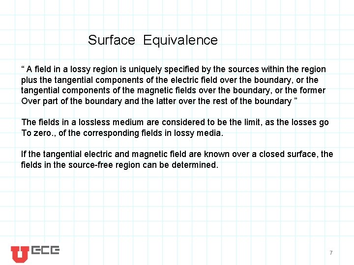 Surface Equivalence “ A field in a lossy region is uniquely specified by the