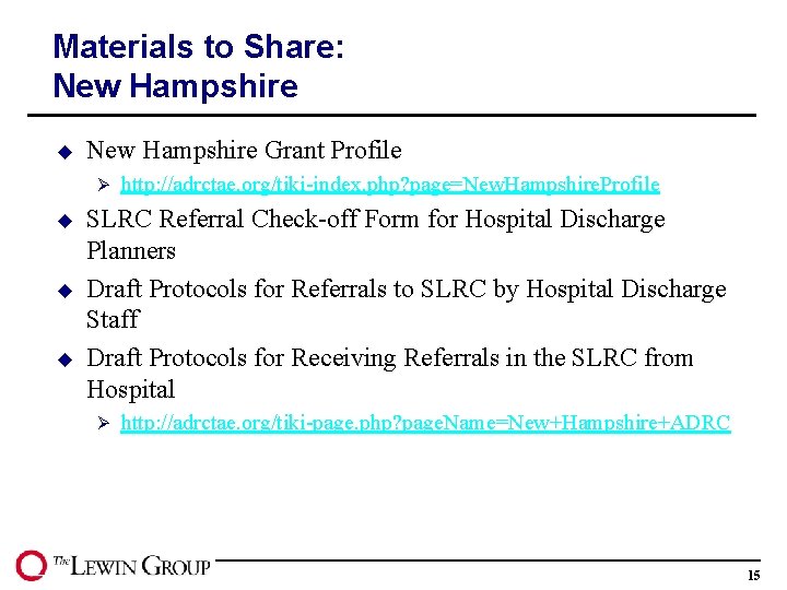 Materials to Share: New Hampshire u New Hampshire Grant Profile Ø u u u