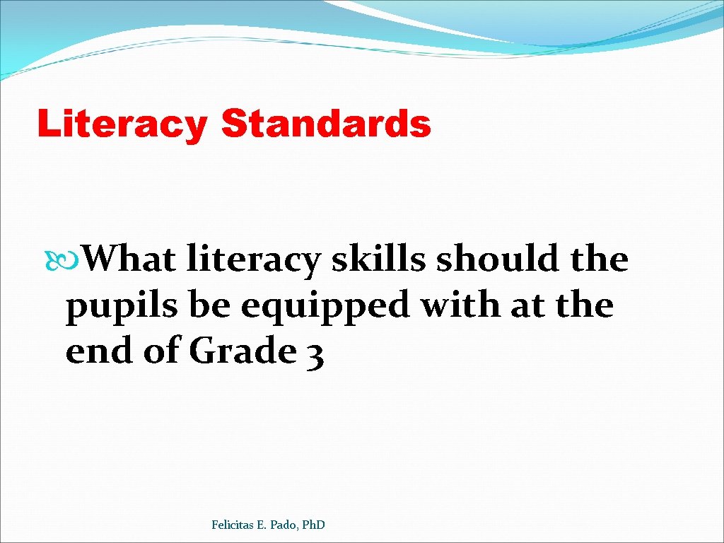 Literacy Standards What literacy skills should the pupils be equipped with at the end