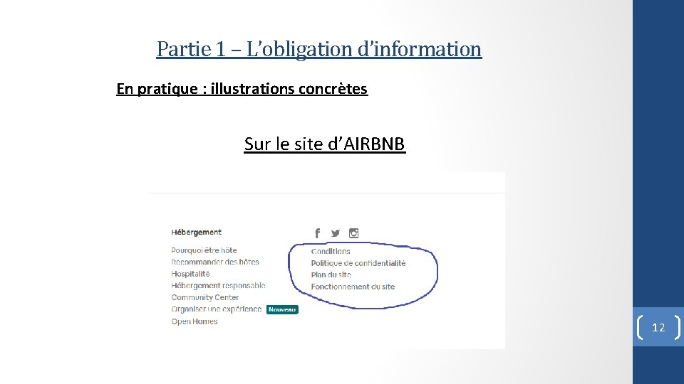 Partie 1 – L’obligation d’information En pratique : illustrations concrètes Sur le site d’AIRBNB