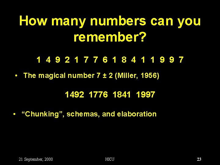 How many numbers can you remember? 1 4 9 2 1 7 7 6