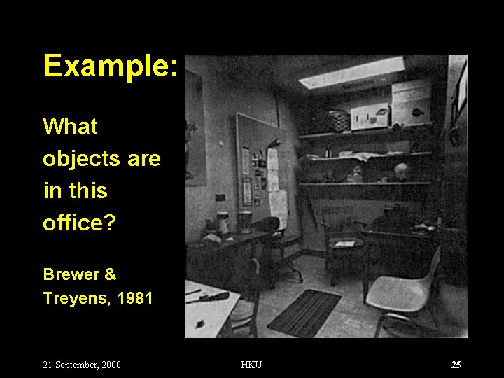 Example: What objects are in this office? Brewer & Treyens, 1981 21 September, 2000