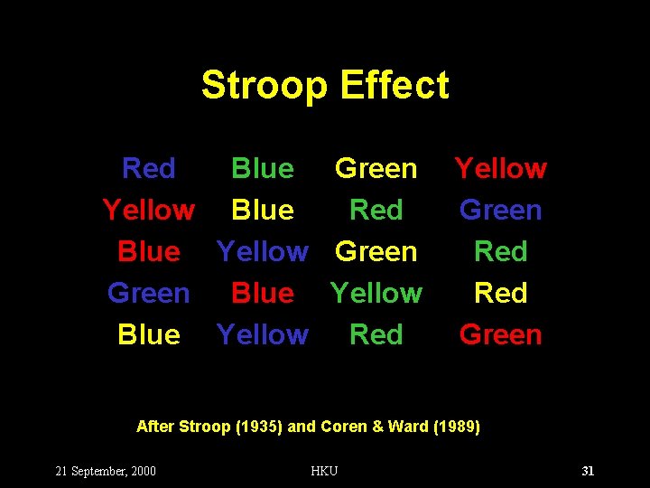 Stroop Effect Red Blue Green Yellow Blue Red Blue Yellow Green Blue Yellow Red