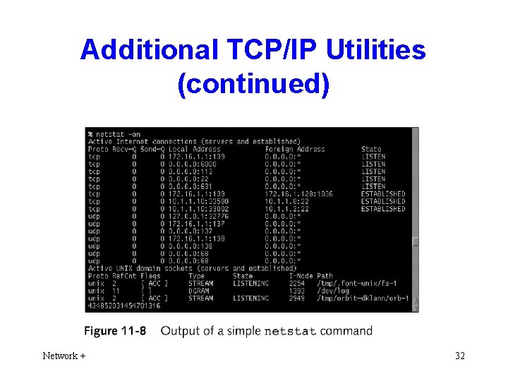 Additional TCP/IP Utilities (continued) Network + 32 