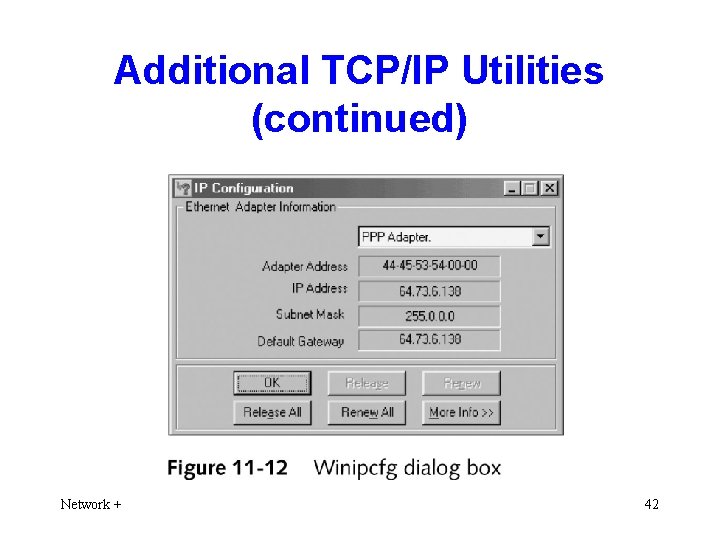 Additional TCP/IP Utilities (continued) Network + 42 Additional TCP/IP Utilities (continued) Network + 42