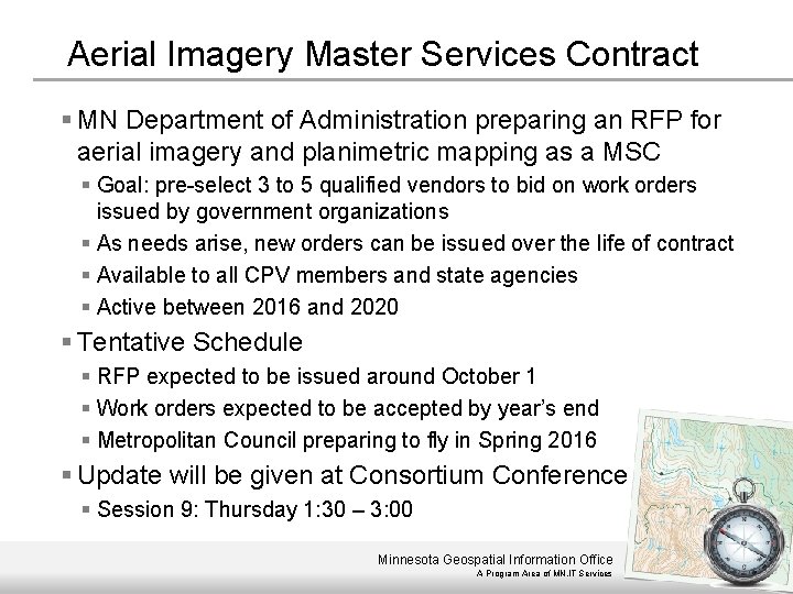 Aerial Imagery Master Services Contract § MN Department of Administration preparing an RFP for