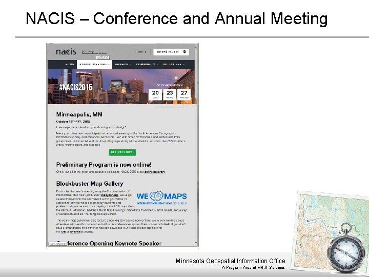 NACIS – Conference and Annual Meeting Minnesota Geospatial Information Office A Program Area of