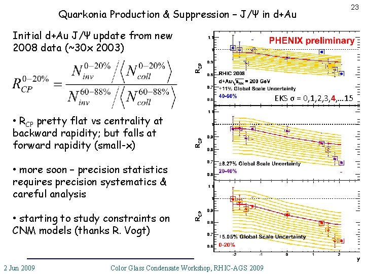 Quarkonia Production & Suppression – J/Ψ in d+Au 23 Initial d+Au J/Ψ update from