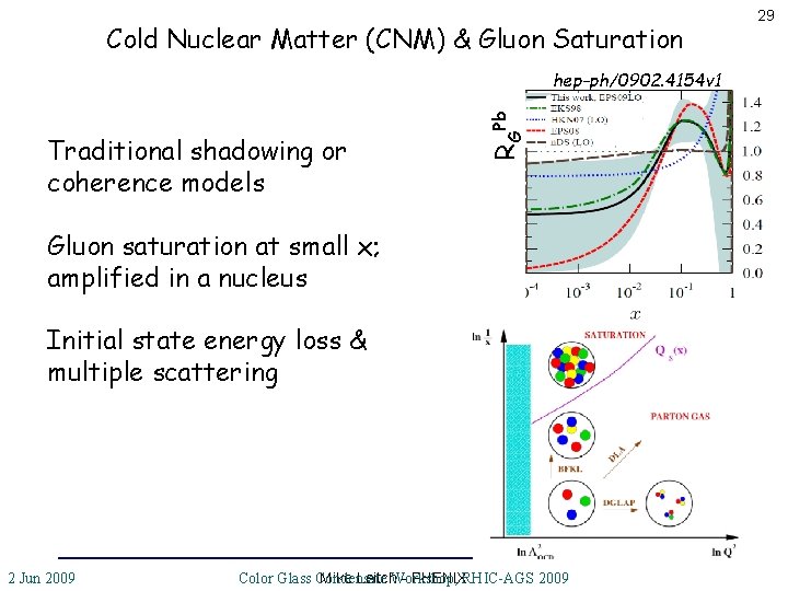 Cold Nuclear Matter (CNM) & Gluon Saturation Traditional shadowing or coherence models RGPb hep-ph/0902.