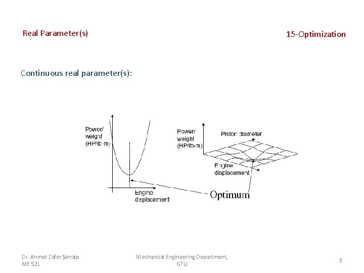 Real Parameter(s) 15 -Optimization Continuous real parameter(s): Dr. Ahmet Zafer Şenalp ME 521 Mechanical