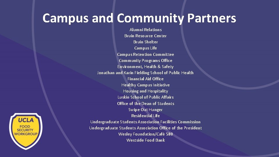 Campus and Community Partners Alumni Relations Bruin Resource Center Bruin Shelter Campus Life Campus Campus and Community Partners Alumni Relations Bruin Resource Center Bruin Shelter Campus Life Campus
