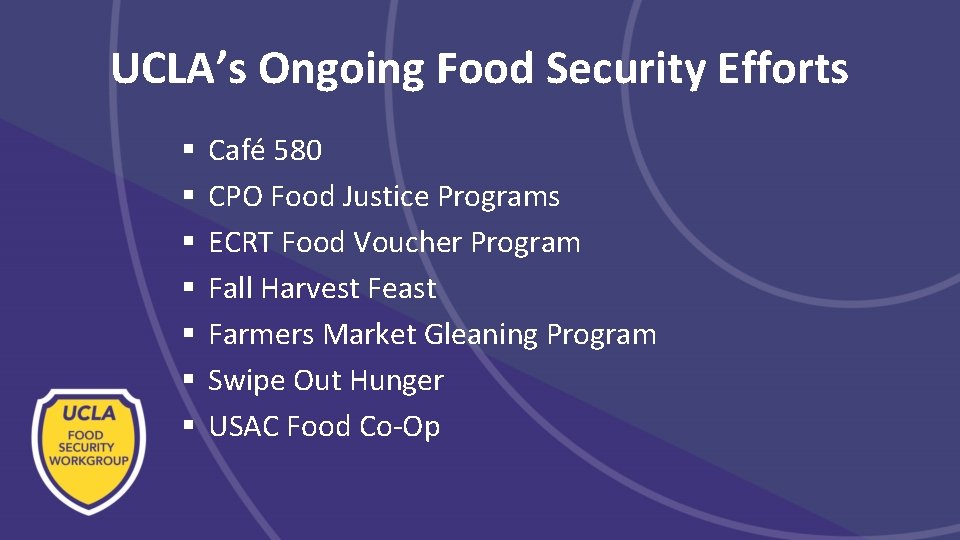UCLA’s Ongoing Food Security Efforts § § § § Café 580 CPO Food Justice UCLA’s Ongoing Food Security Efforts § § § § Café 580 CPO Food Justice