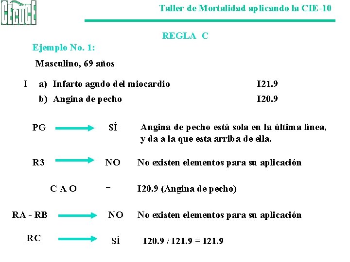 Taller de Mortalidad aplicando la CIE-10 REGLA C Ejemplo No. 1: Masculino, 69 años