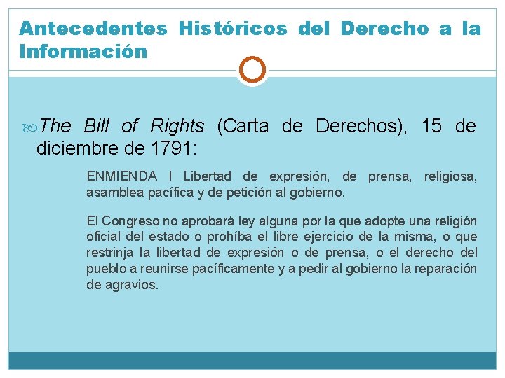 Antecedentes Históricos del Derecho a la Información The Bill of Rights (Carta de Derechos),