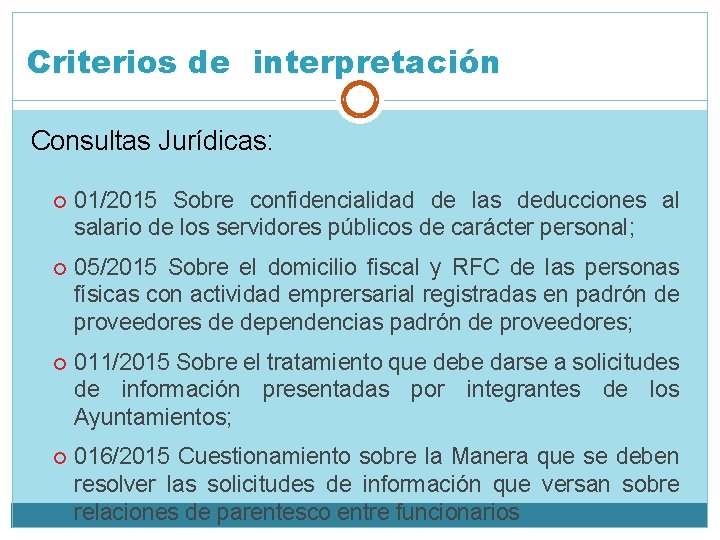 Criterios de interpretación Consultas Jurídicas: 01/2015 Sobre confidencialidad de las deducciones al salario de