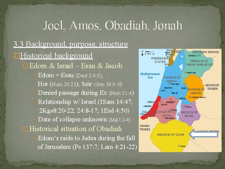Joel, Amos, Obadiah, Jonah 3. 3 Background, purpose, structure �Historical background � Edom &