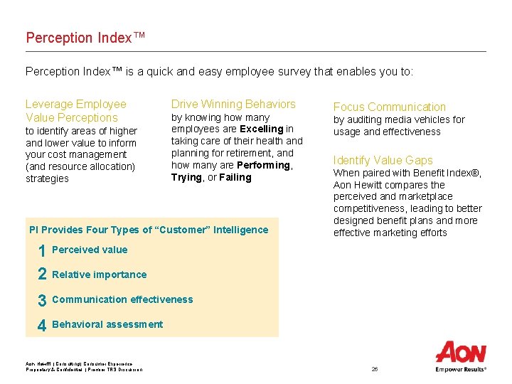 Perception Index™ is a quick and easy employee survey that enables you to: Leverage Perception Index™ is a quick and easy employee survey that enables you to: Leverage