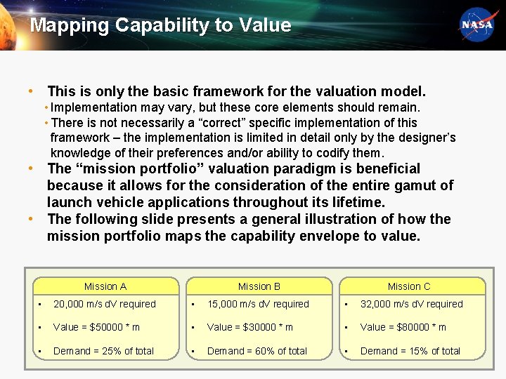 Mapping Capability to Value • This is only the basic framework for the valuation