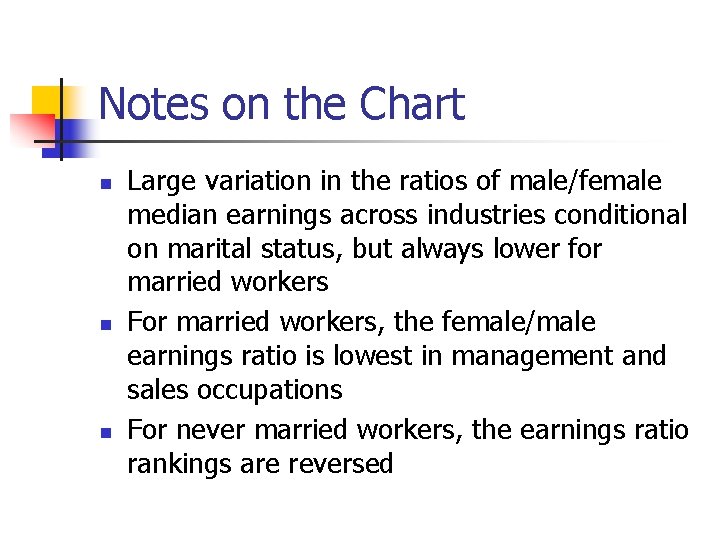 Notes on the Chart n n n Large variation in the ratios of male/female