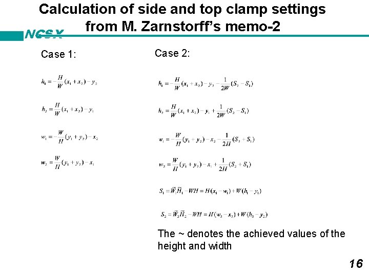 Calculation of side and top clamp settings from M. Zarnstorff’s memo-2 NCSX Case 1: