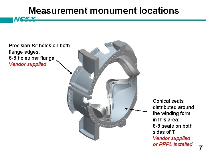 Measurement monument locations NCSX Precision ¼” holes on both flange edges, 6 -8 holes