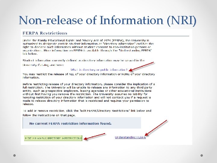 Non-release of Information (NRI) 